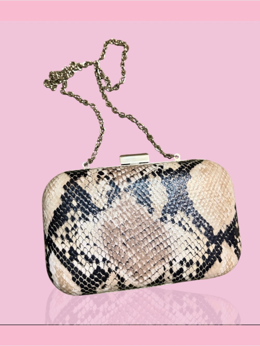 Style & Co. leather Snake-Print Chain Clutch - Beige Black